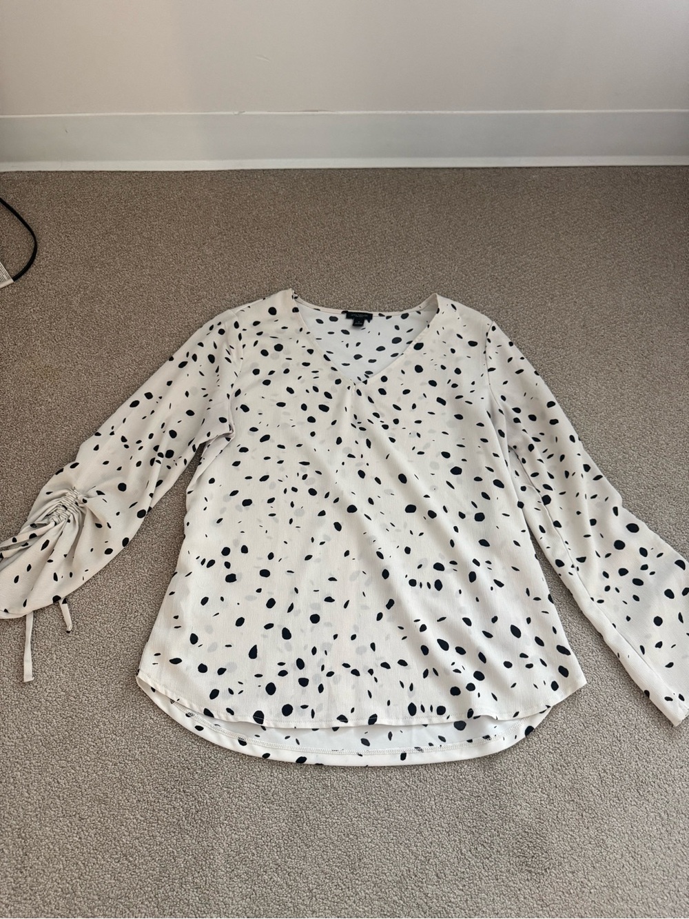 Ann Taylor Cream Blouse with Black Spot Print